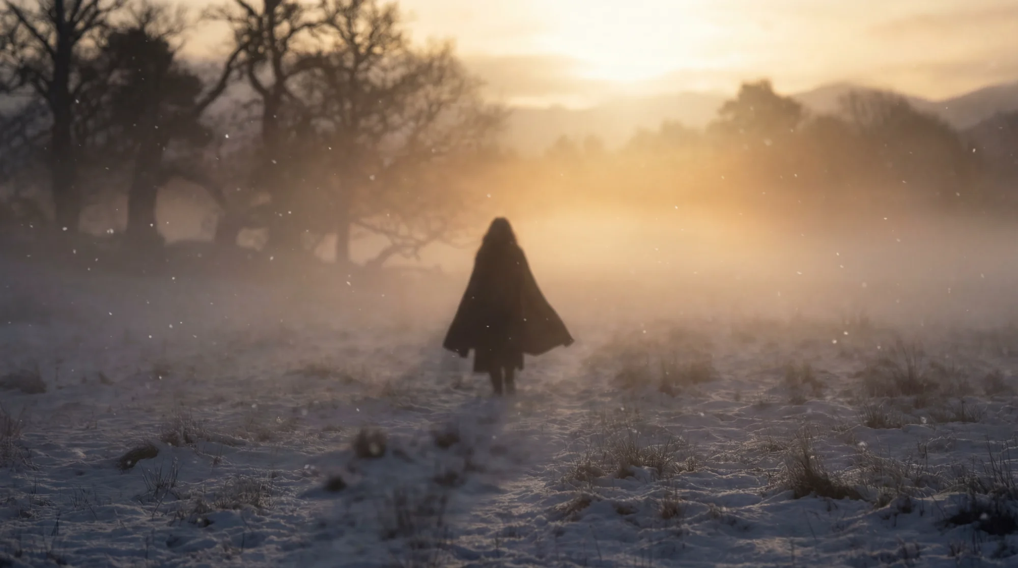 Siluett i vinterlandskap